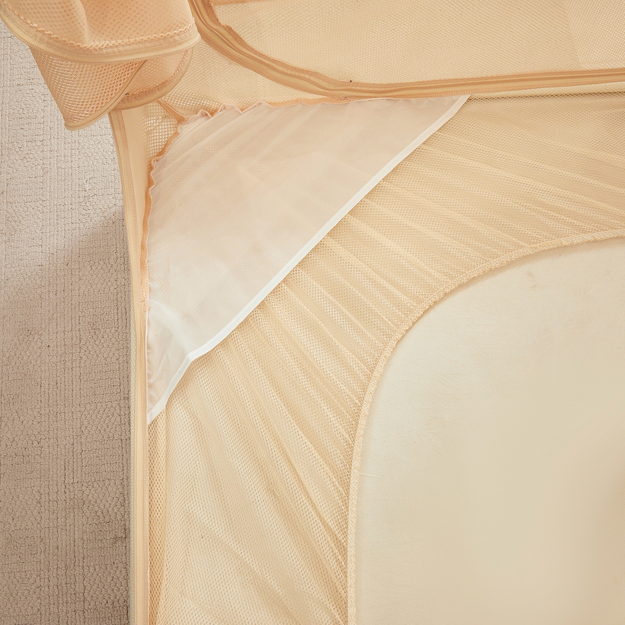 91家纺网 家纺一手货源 找家纺 艺利轩蚊帐 2026新款樱桃三开门坐床蚊帐 樱桃-香槟色