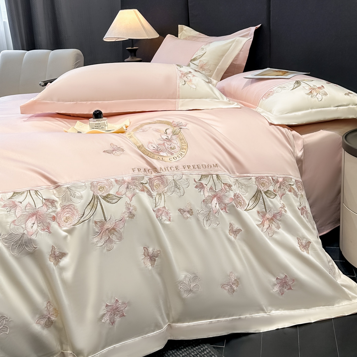 91家纺网 家纺一手货源 找家纺 欧乐蒂 2026新款亲肤棉刺绣四件套-花语 花语-颜粉