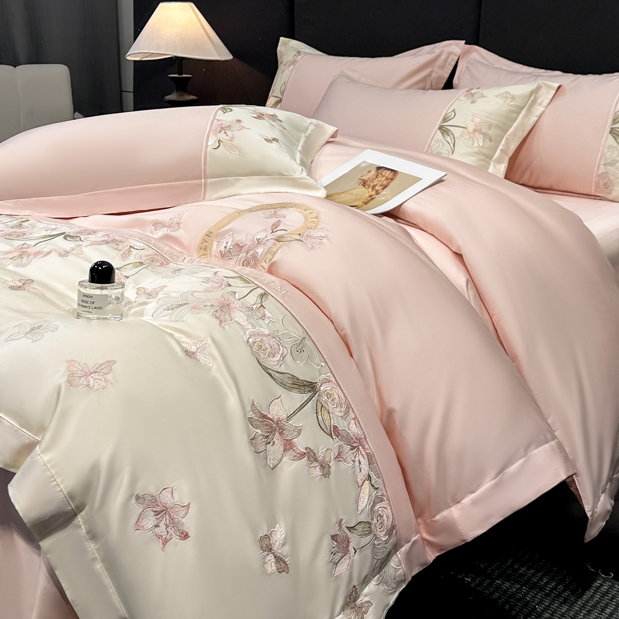 91家纺网 家纺一手货源 找家纺 欧乐蒂 2026新款亲肤棉刺绣四件套-花语 花语-颜粉