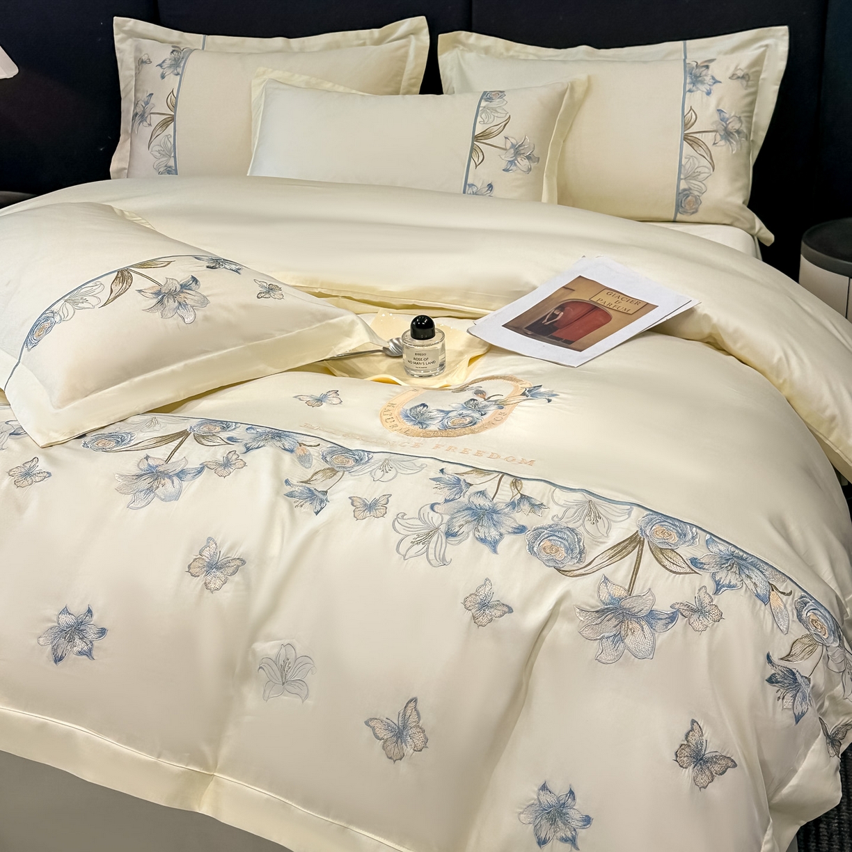 91家纺网 家纺一手货源 找家纺 欧乐蒂 2026新款亲肤棉刺绣四件套-花语 花语-柔白