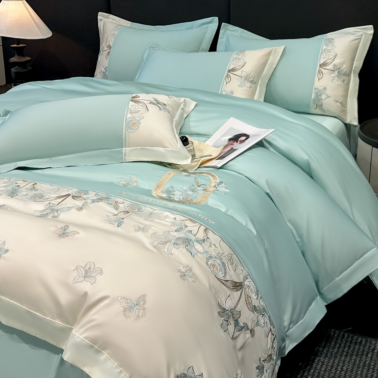 91家纺网 家纺一手货源 找家纺 欧乐蒂 2026新款亲肤棉刺绣四件套-花语 花语-星兰