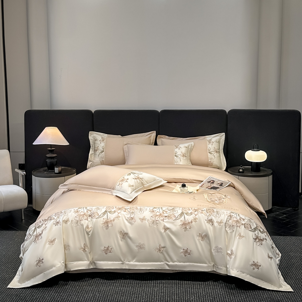 91家纺网 家纺一手货源 找家纺 欧乐蒂 2026新款亲肤棉刺绣四件套-花语 花语-奶咖