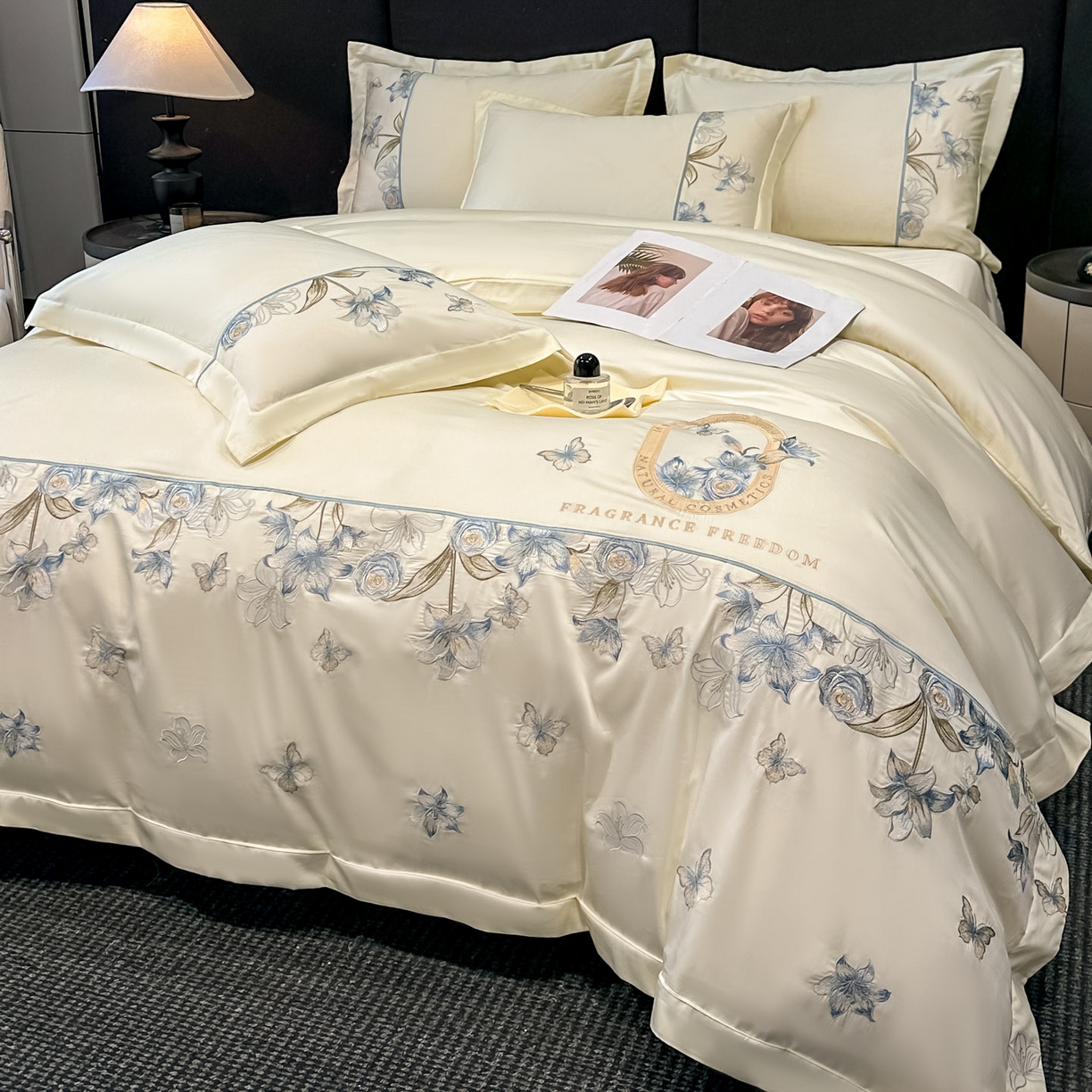 91家纺网 家纺一手货源 找家纺 欧乐蒂 2026新款亲肤棉刺绣四件套-花语 花语-柔白