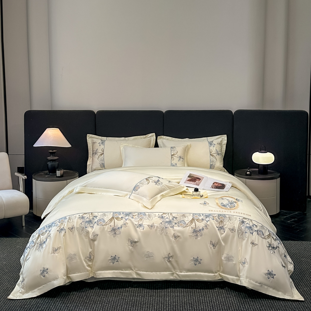 91家纺网 家纺一手货源 找家纺 欧乐蒂 2026新款亲肤棉刺绣四件套-花语 花语-柔白