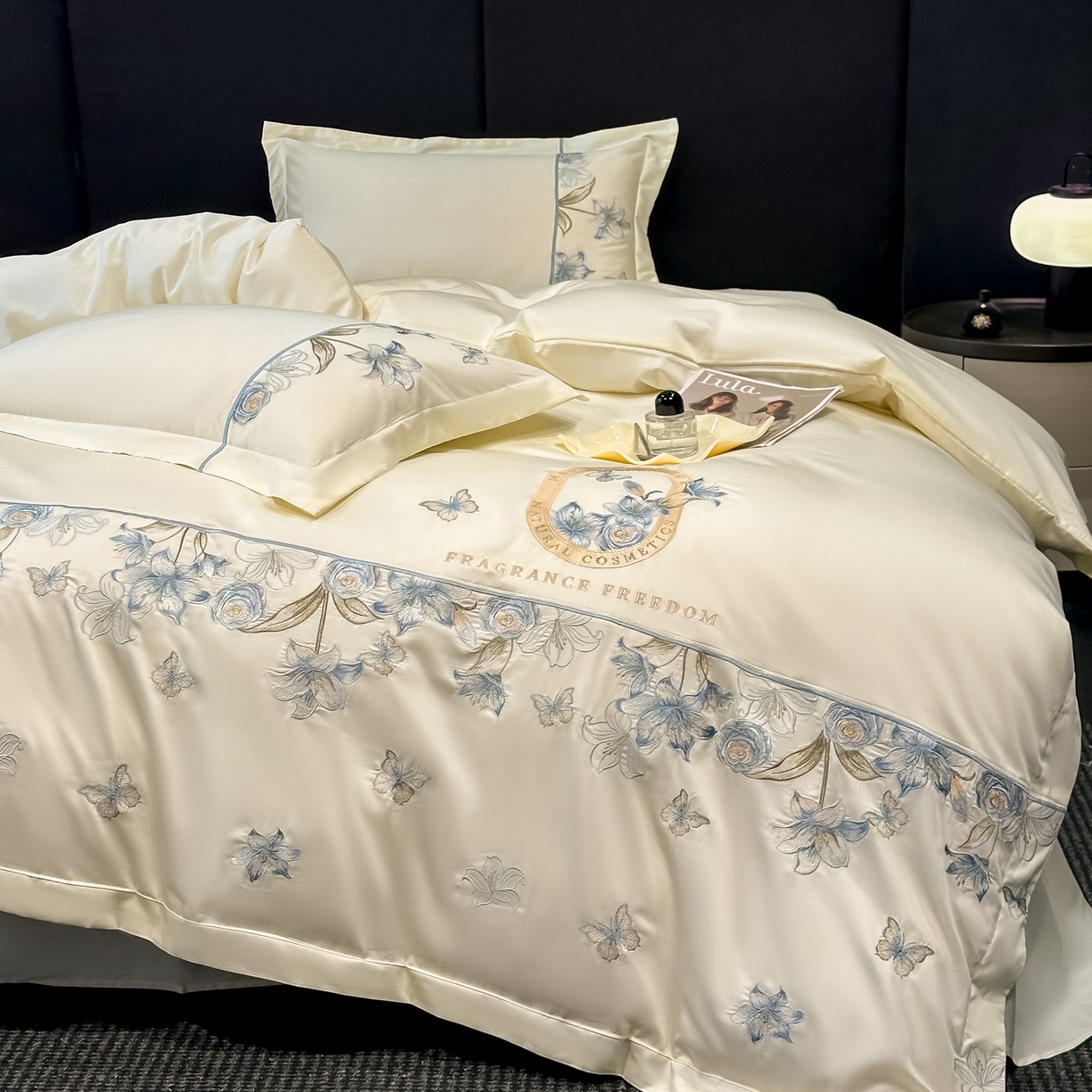 91家纺网 家纺一手货源 找家纺 欧乐蒂 2026新款亲肤棉刺绣四件套-花语 花语-柔白