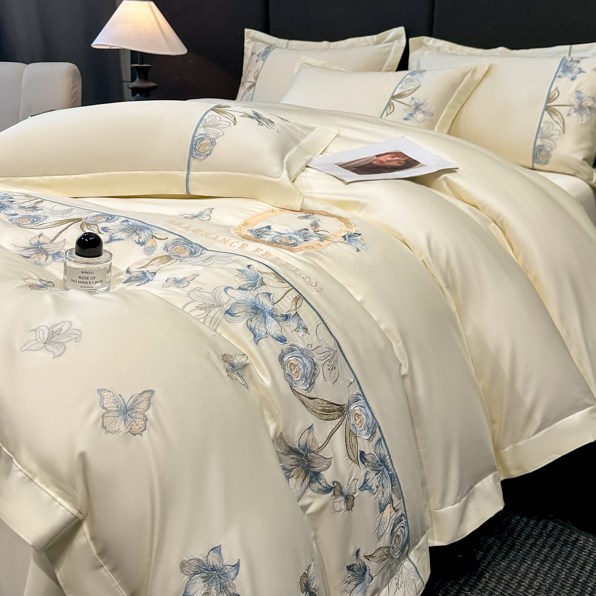 91家纺网 家纺一手货源 找家纺 欧乐蒂 2026新款亲肤棉刺绣四件套-花语 花语-柔白