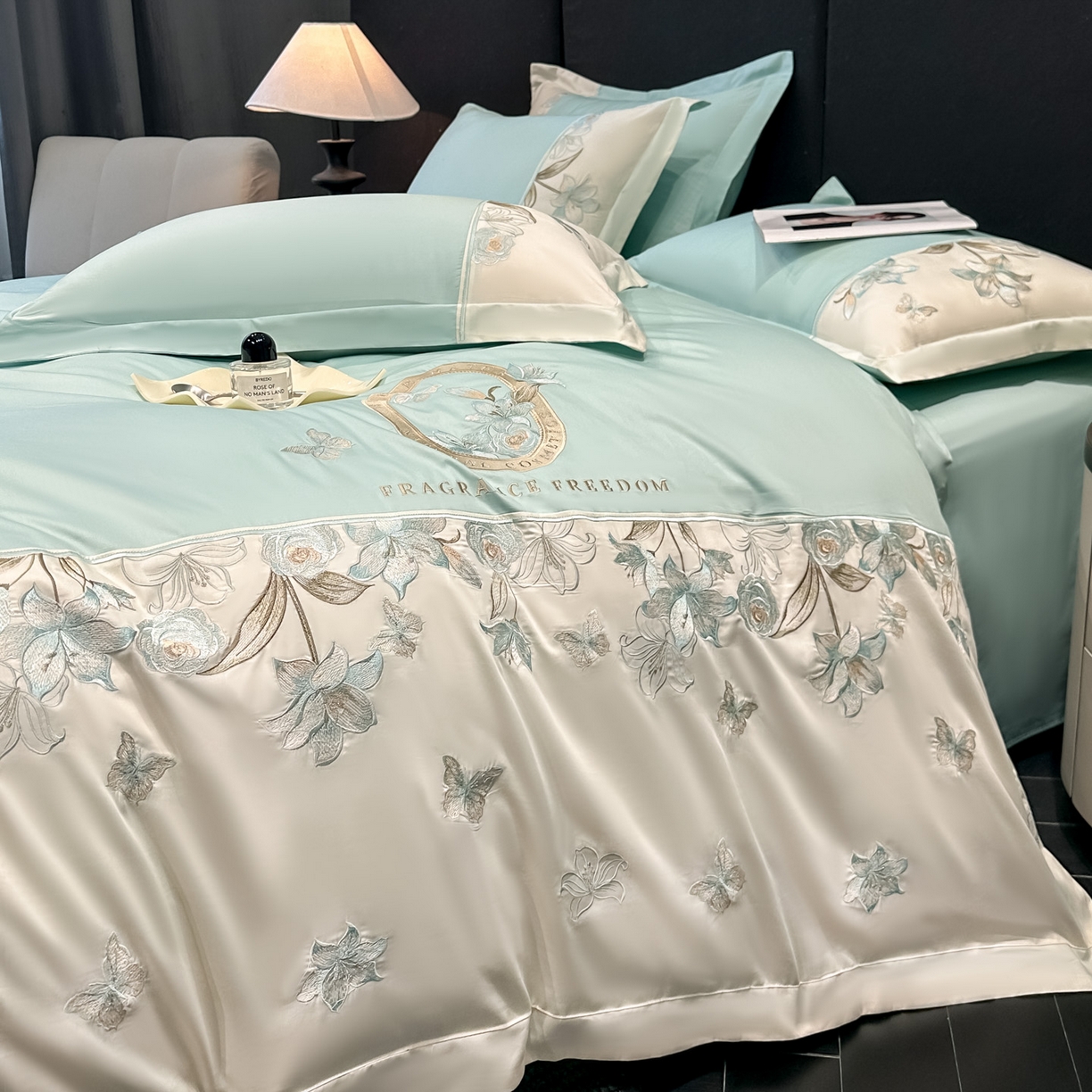 91家纺网 家纺一手货源 找家纺 欧乐蒂 2026新款亲肤棉刺绣四件套-花语 花语-星兰