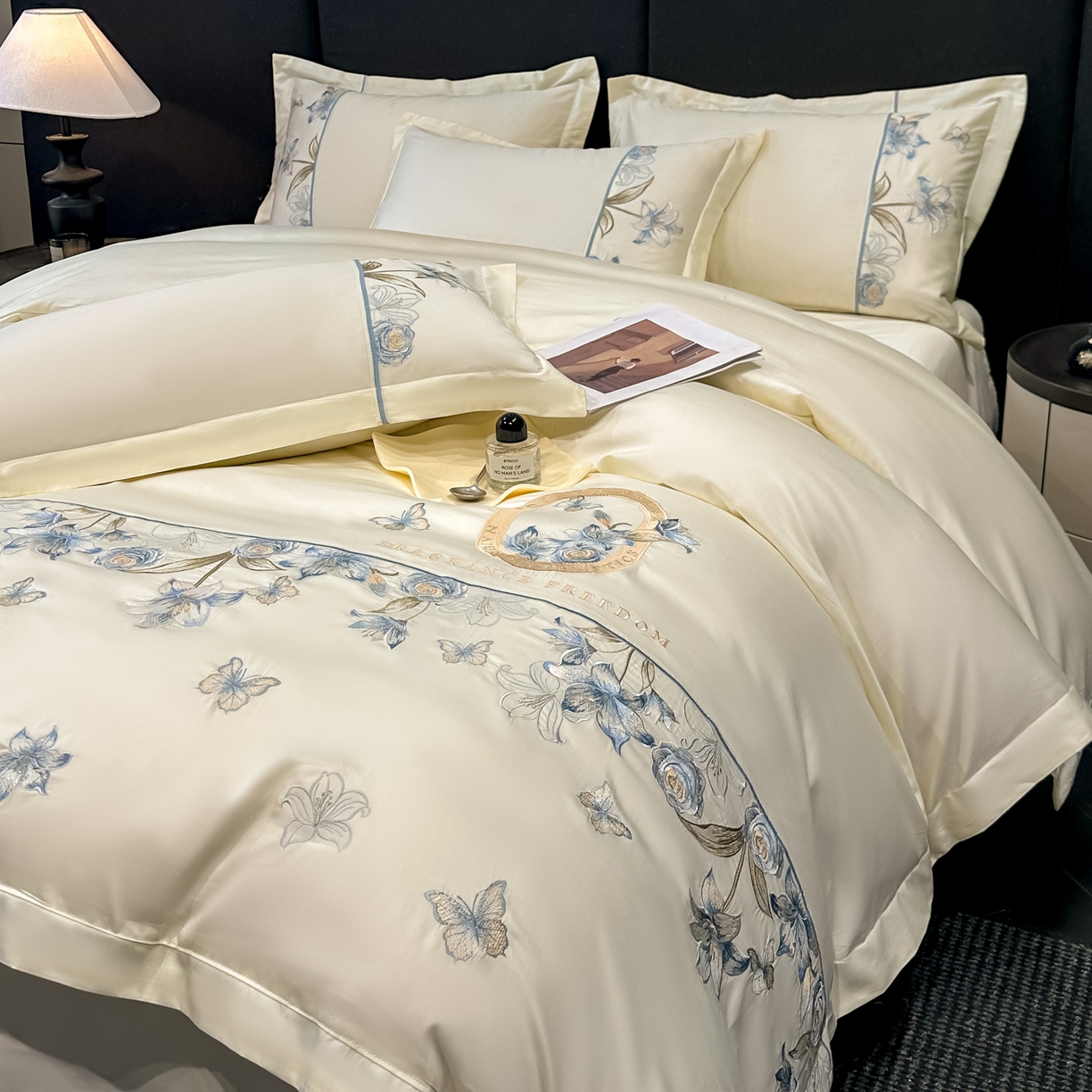 91家纺网 家纺一手货源 找家纺 欧乐蒂 2026新款亲肤棉刺绣四件套-花语 花语-柔白