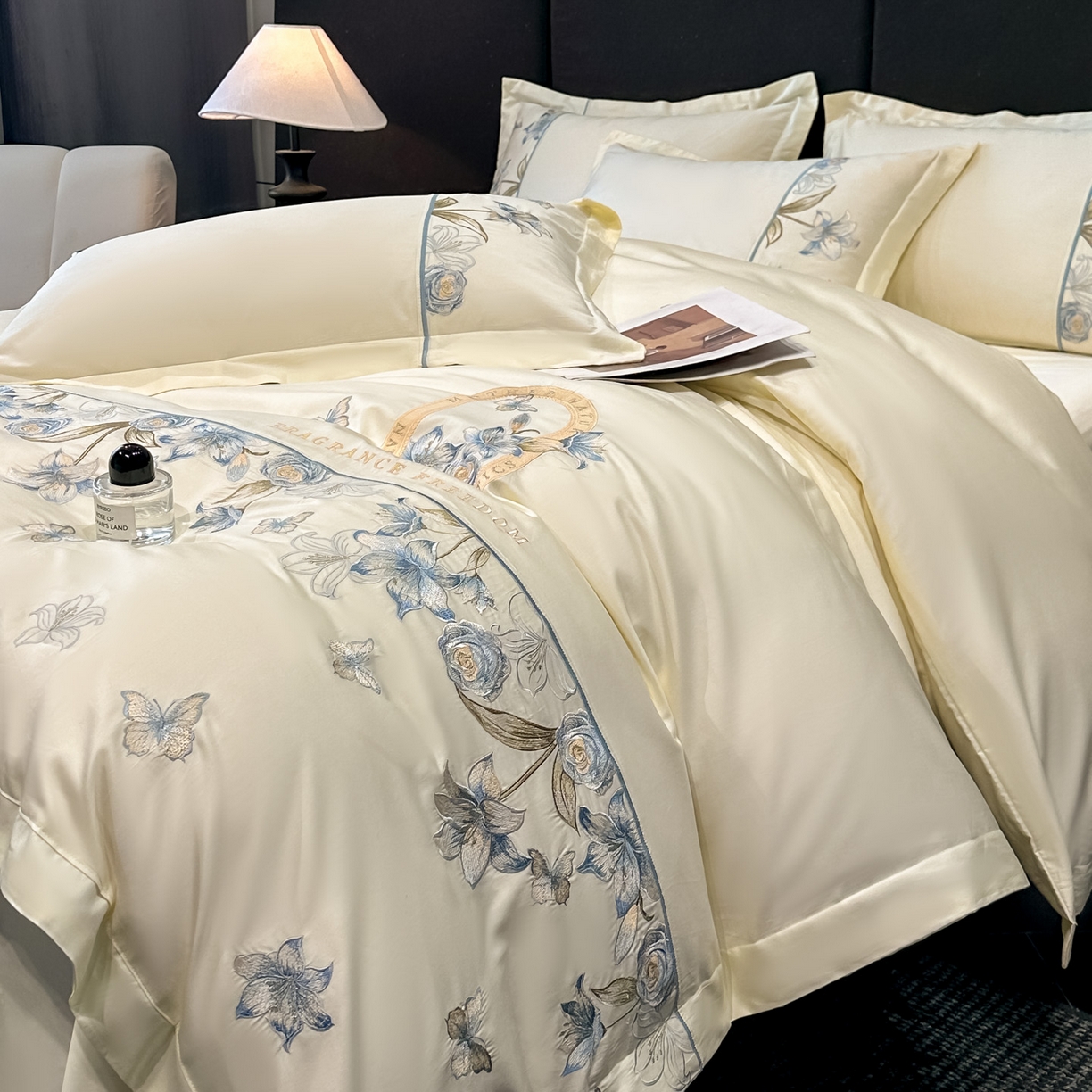 91家纺网 家纺一手货源 找家纺 欧乐蒂 2026新款亲肤棉刺绣四件套-花语 花语-柔白