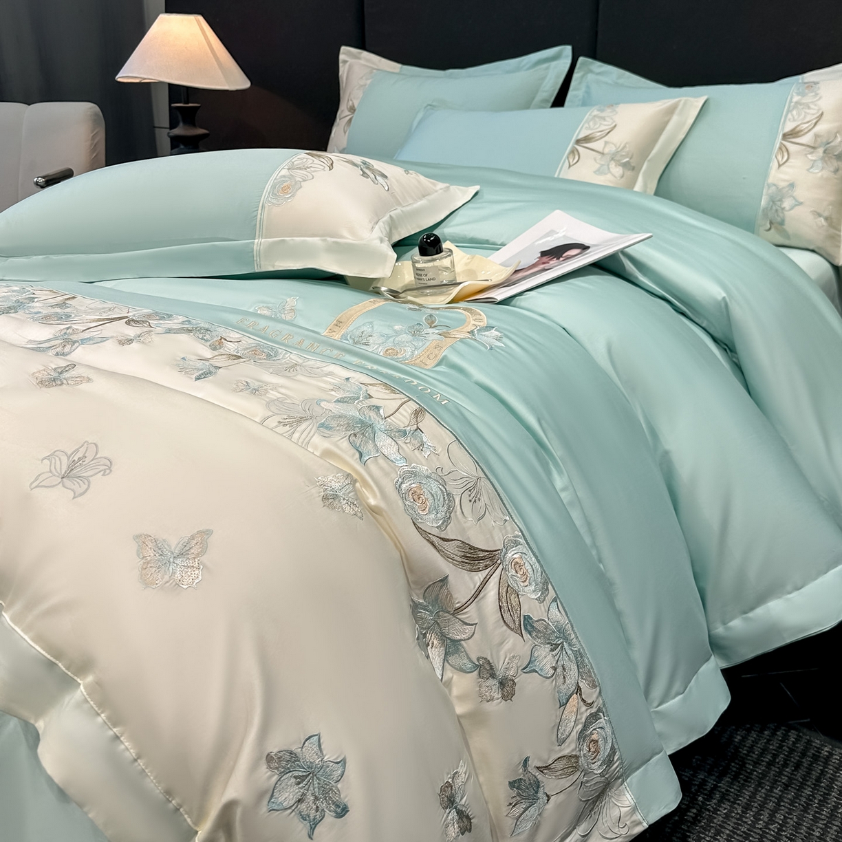 91家纺网 家纺一手货源 找家纺 欧乐蒂 2026新款亲肤棉刺绣四件套-花语 花语-星兰