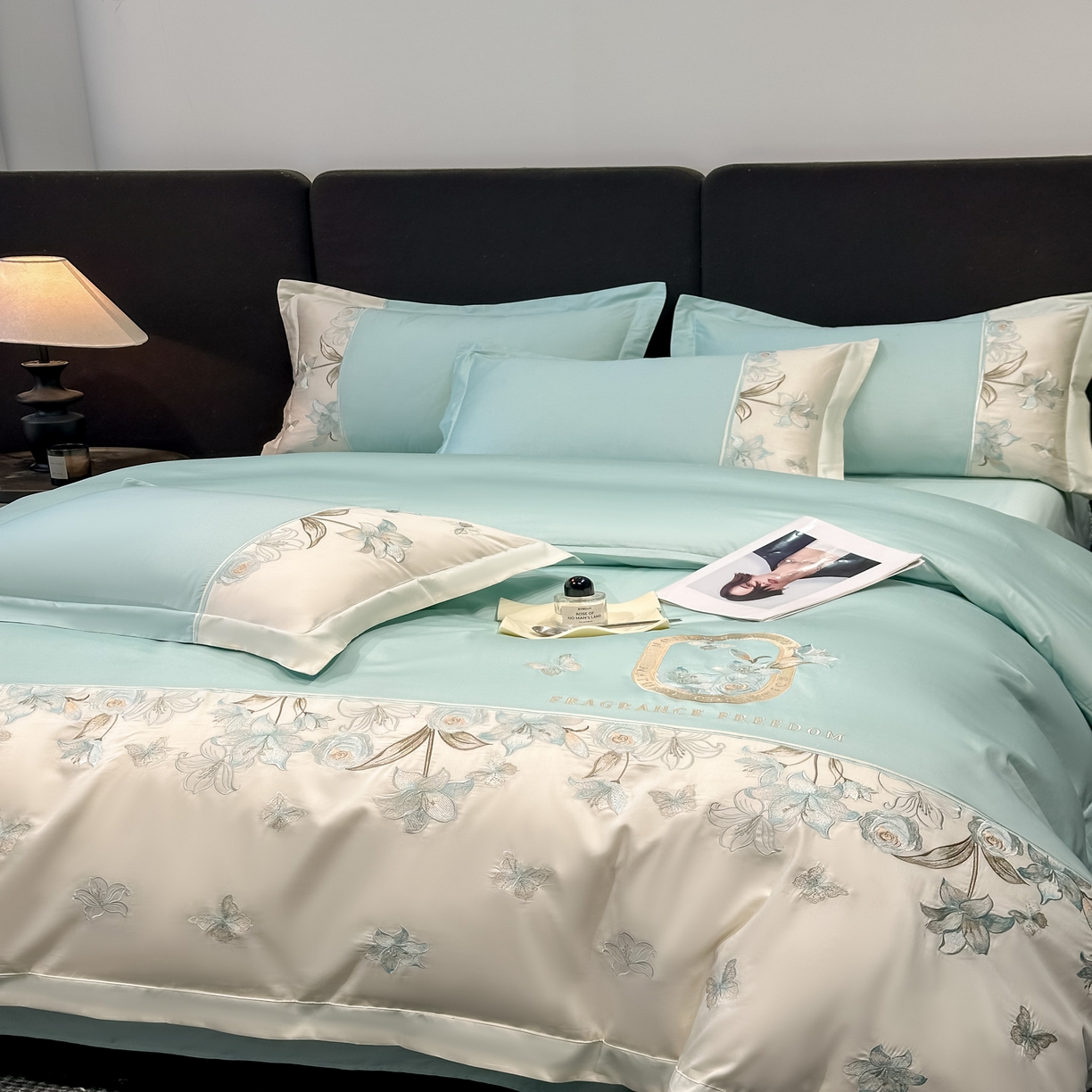 91家纺网 家纺一手货源 找家纺 欧乐蒂 2026新款亲肤棉刺绣四件套-花语 花语-星兰