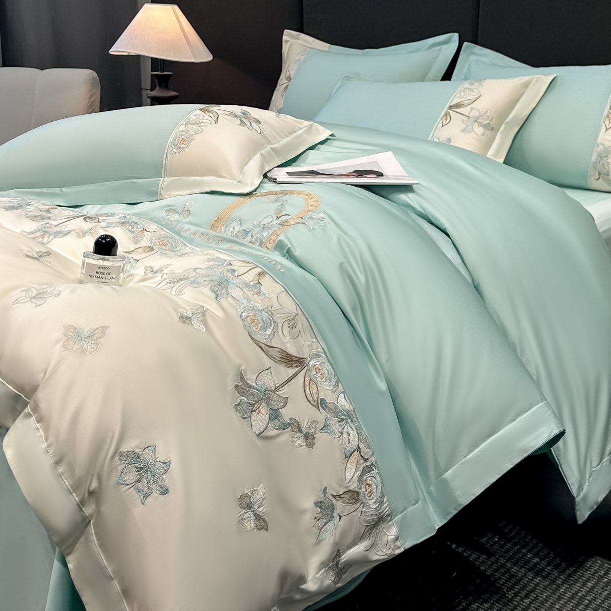 91家纺网 家纺一手货源 找家纺 欧乐蒂 2026新款亲肤棉刺绣四件套-花语 花语-星兰