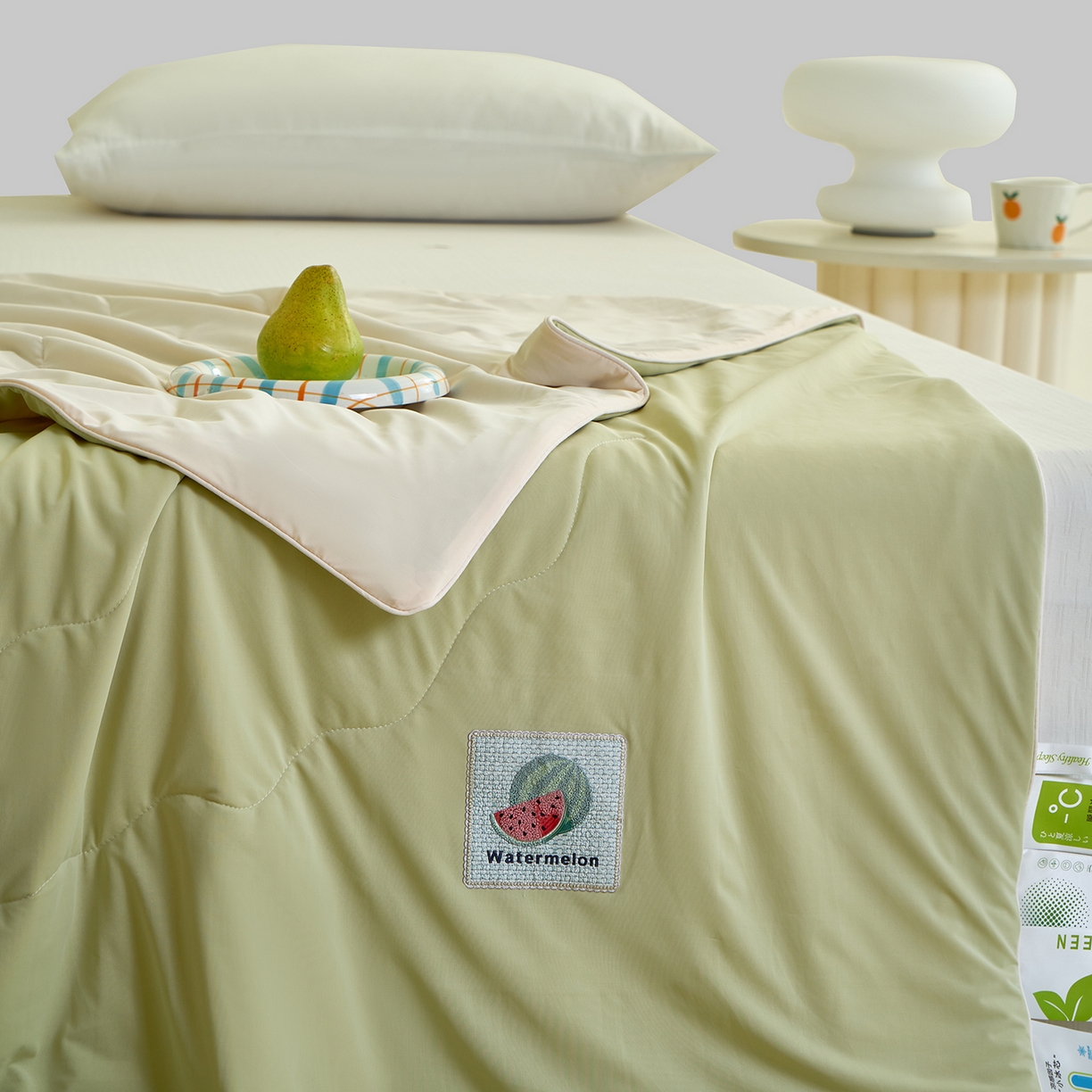 91家纺网 家纺一手货源 找家纺 摩时 2026春夏新款凉感丝夏被纯色系空调凉被单双人被子 西瓜啵啵