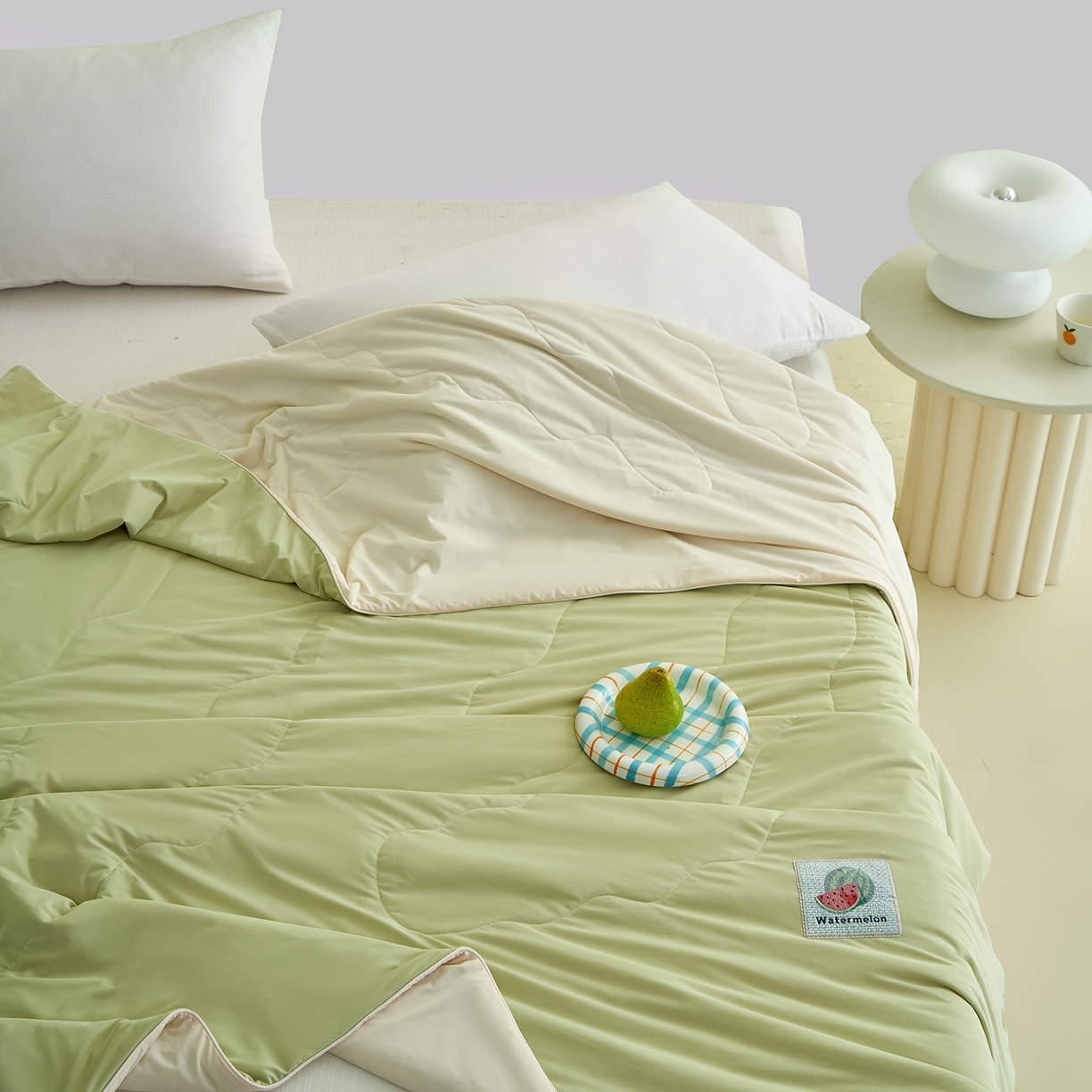 91家纺网 家纺一手货源 找家纺 摩时 2026春夏新款凉感丝夏被纯色系空调凉被单双人被子 西瓜啵啵