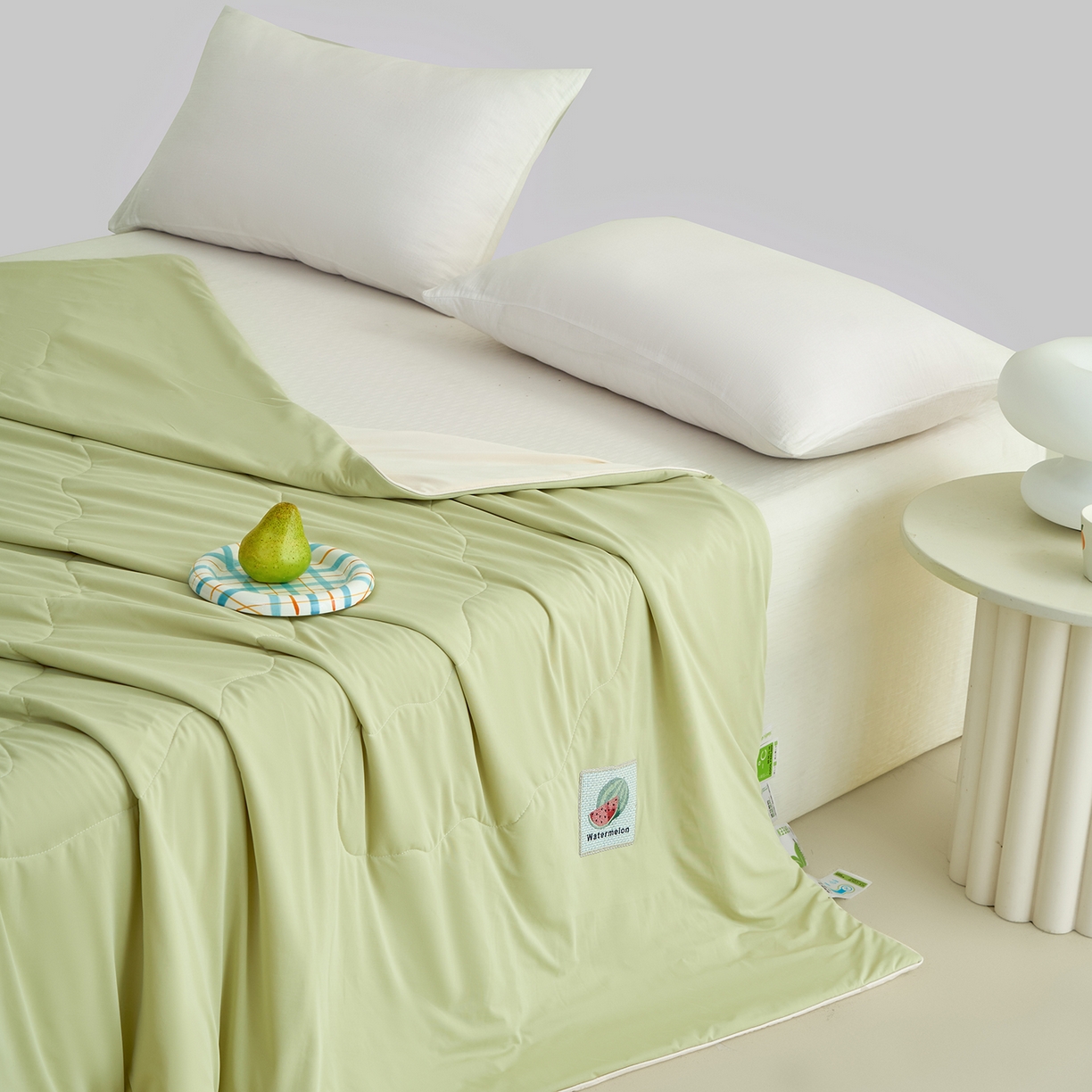 91家纺网 家纺一手货源 找家纺 摩时 2026春夏新款凉感丝夏被纯色系空调凉被单双人被子 西瓜啵啵