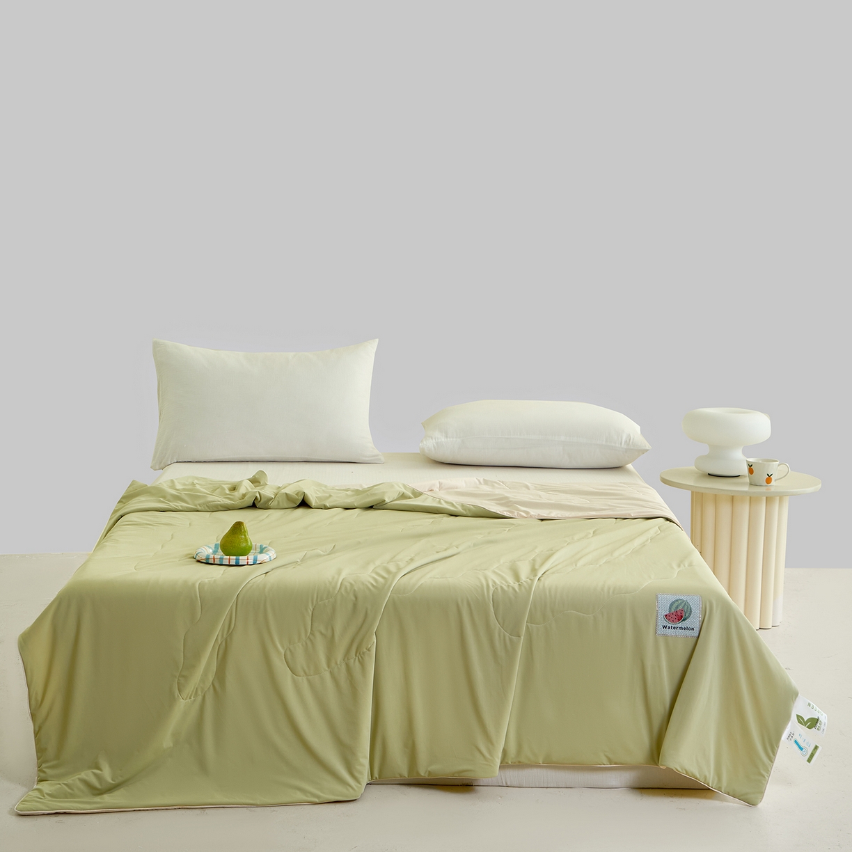 91家纺网 家纺一手货源 找家纺 摩时 2026春夏新款凉感丝夏被纯色系空调凉被单双人被子 西瓜啵啵