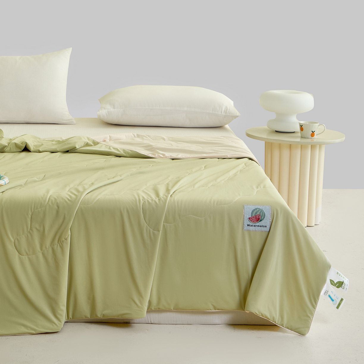 91家纺网 家纺一手货源 找家纺 摩时 2026春夏新款凉感丝夏被纯色系空调凉被单双人被子 西瓜啵啵