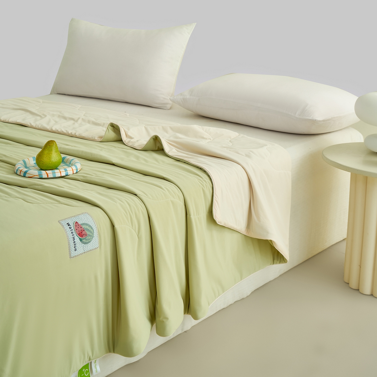 91家纺网 家纺一手货源 找家纺 摩时 2026春夏新款凉感丝夏被纯色系空调凉被单双人被子 西瓜啵啵