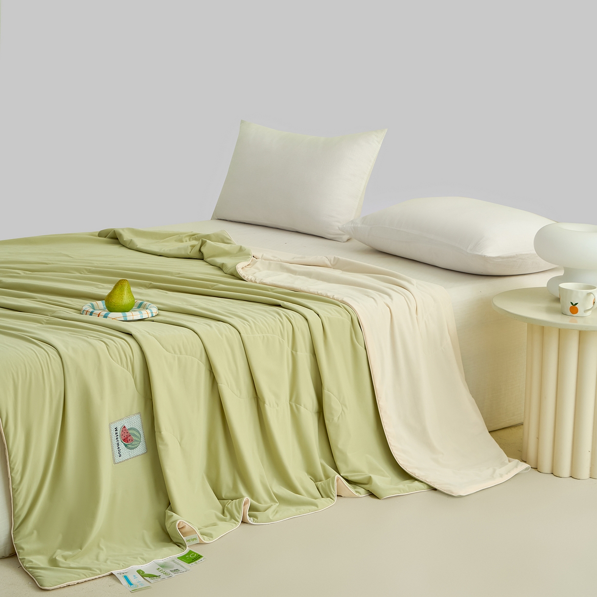 91家纺网 家纺一手货源 找家纺 摩时 2026春夏新款凉感丝夏被纯色系空调凉被单双人被子 西瓜啵啵