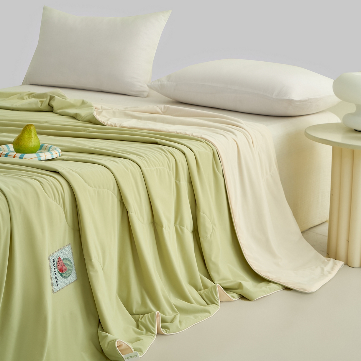 91家纺网 家纺一手货源 找家纺 摩时 2026春夏新款凉感丝夏被纯色系空调凉被单双人被子 西瓜啵啵