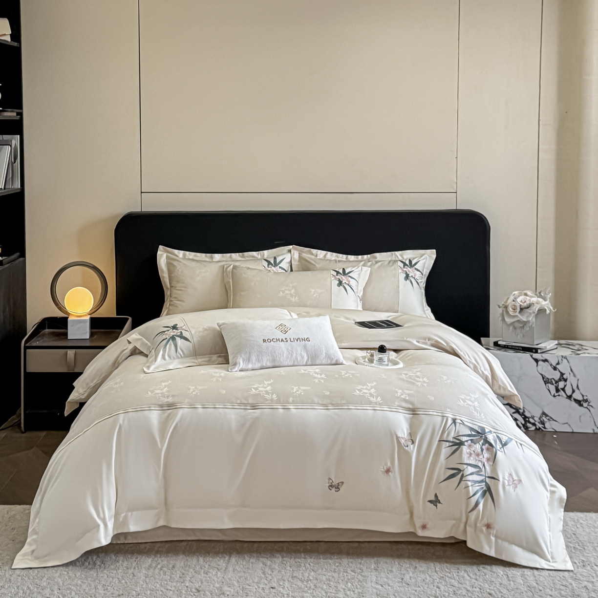 91家纺网 家纺一手货源 找家纺 欧乐蒂 2026新款高支高密亲肤棉提花刺绣四件套 竹韵-雅白