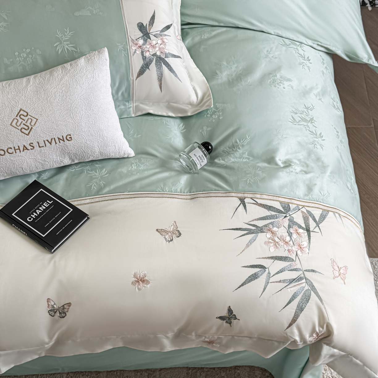 91家纺网 家纺一手货源 找家纺 欧乐蒂 2026新款高支高密亲肤棉提花刺绣四件套 竹韵-翠兰