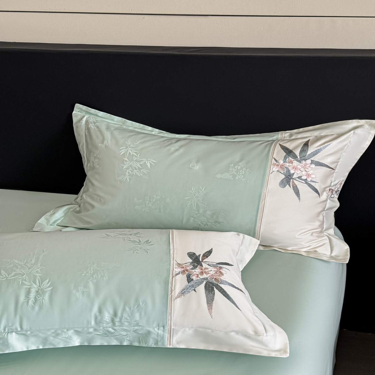 91家纺网 家纺一手货源 找家纺 欧乐蒂 2026新款高支高密亲肤棉提花刺绣四件套 竹韵-翠兰