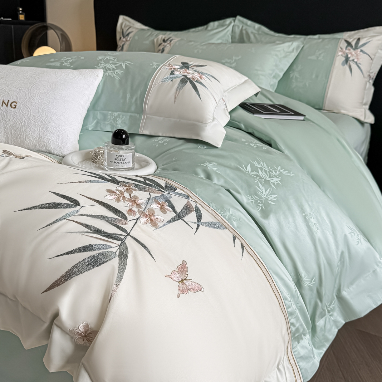 91家纺网 家纺一手货源 找家纺 欧乐蒂 2026新款高支高密亲肤棉提花刺绣四件套 竹韵-翠兰