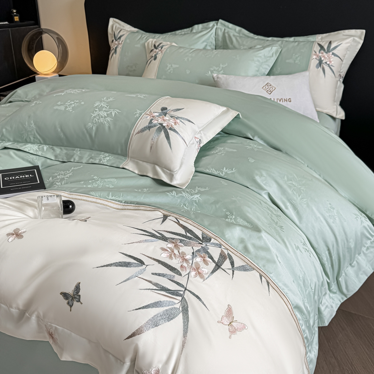 91家纺网 家纺一手货源 找家纺 欧乐蒂 2026新款高支高密亲肤棉提花刺绣四件套 竹韵-翠兰