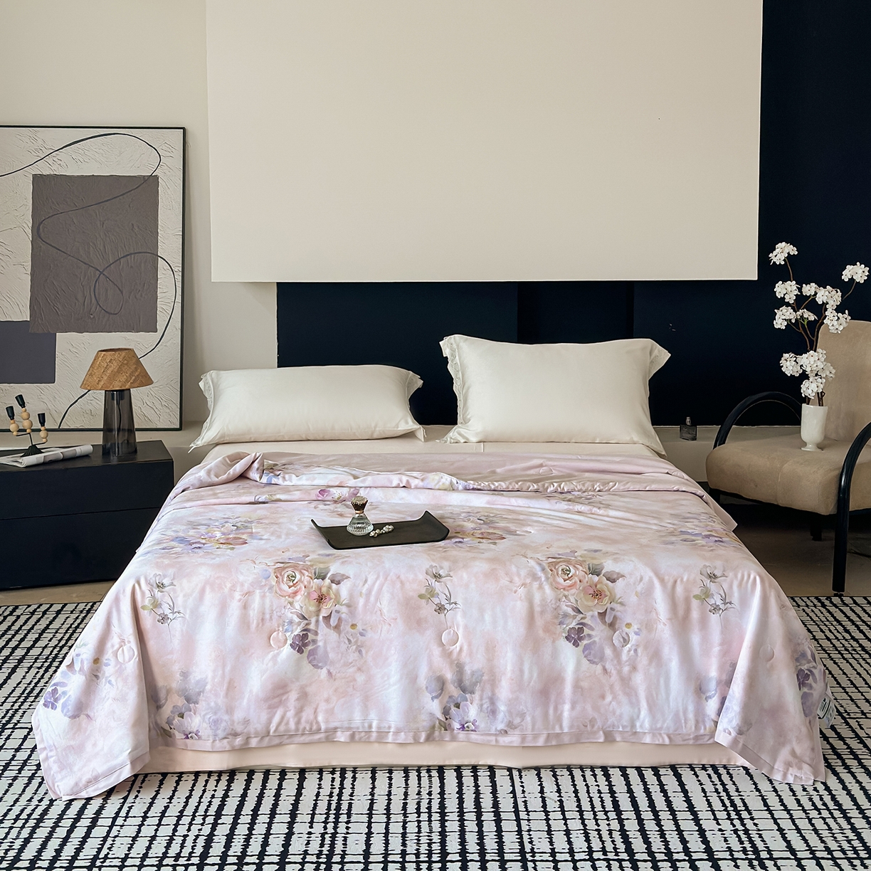 91家纺网 家纺一手货源 找家纺 摩时 2026春夏新款天丝印花夏被凉感空调被芯被子 蔷薇花园