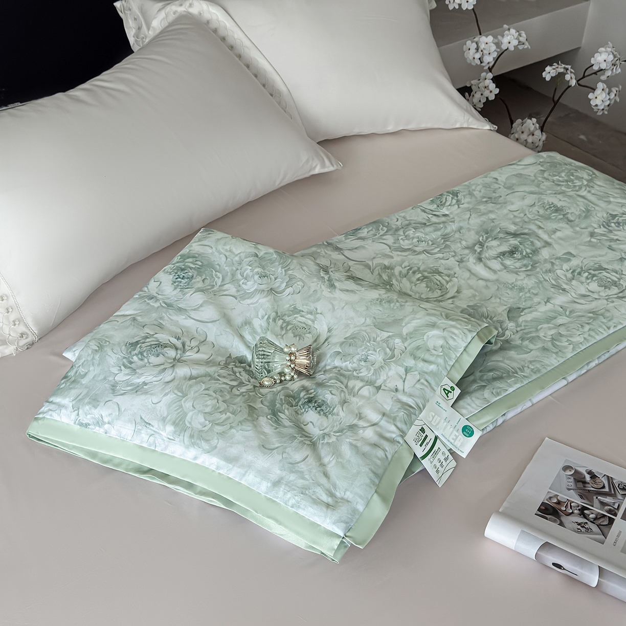 摩时 2026春夏新款天丝印花夏被凉感空调被芯被子 白书绿雨