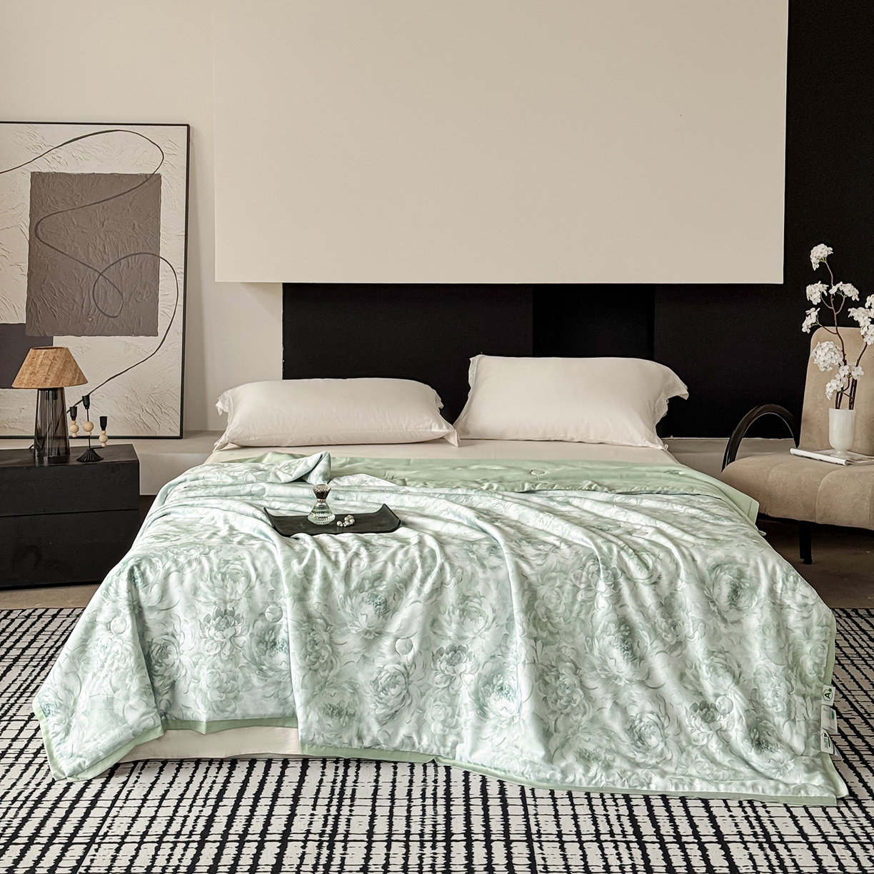 91家纺网 家纺一手货源 找家纺 摩时 2026春夏新款天丝印花夏被凉感空调被芯被子 白书绿雨