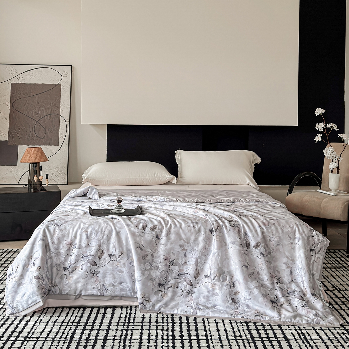 91家纺网 家纺一手货源 找家纺 摩时 2026春夏新款天丝印花夏被凉感空调被芯被子 茉色香绮