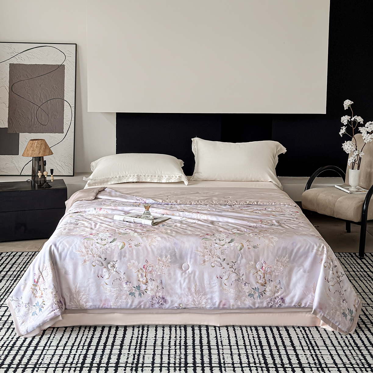 91家纺网 家纺一手货源 找家纺 摩时 2026春夏新款天丝印花夏被凉感空调被芯被子 幽兰空谷