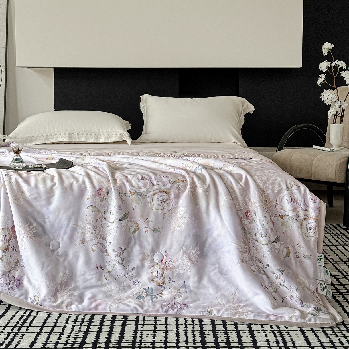 91家纺网 家纺一手货源 找家纺 摩时 2026春夏新款天丝印花夏被凉感空调被芯被子 幽兰空谷