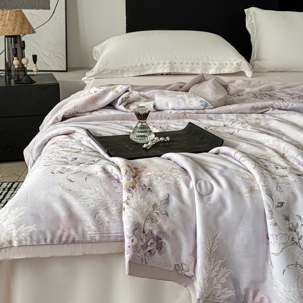 91家纺网 家纺一手货源 找家纺 摩时 2026春夏新款天丝印花夏被凉感空调被芯被子 幽兰空谷