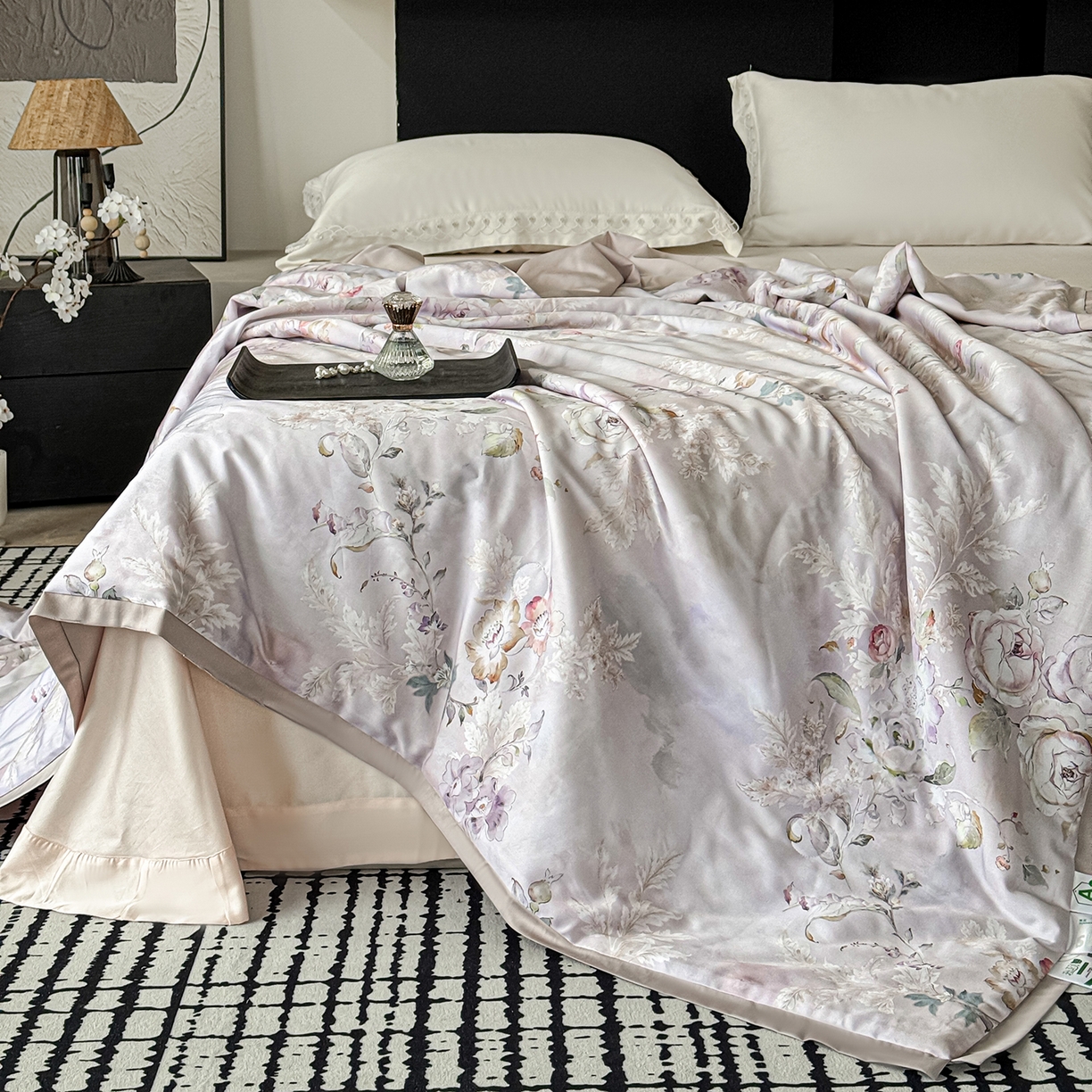 91家纺网 家纺一手货源 找家纺 摩时 2026春夏新款天丝印花夏被凉感空调被芯被子 幽兰空谷