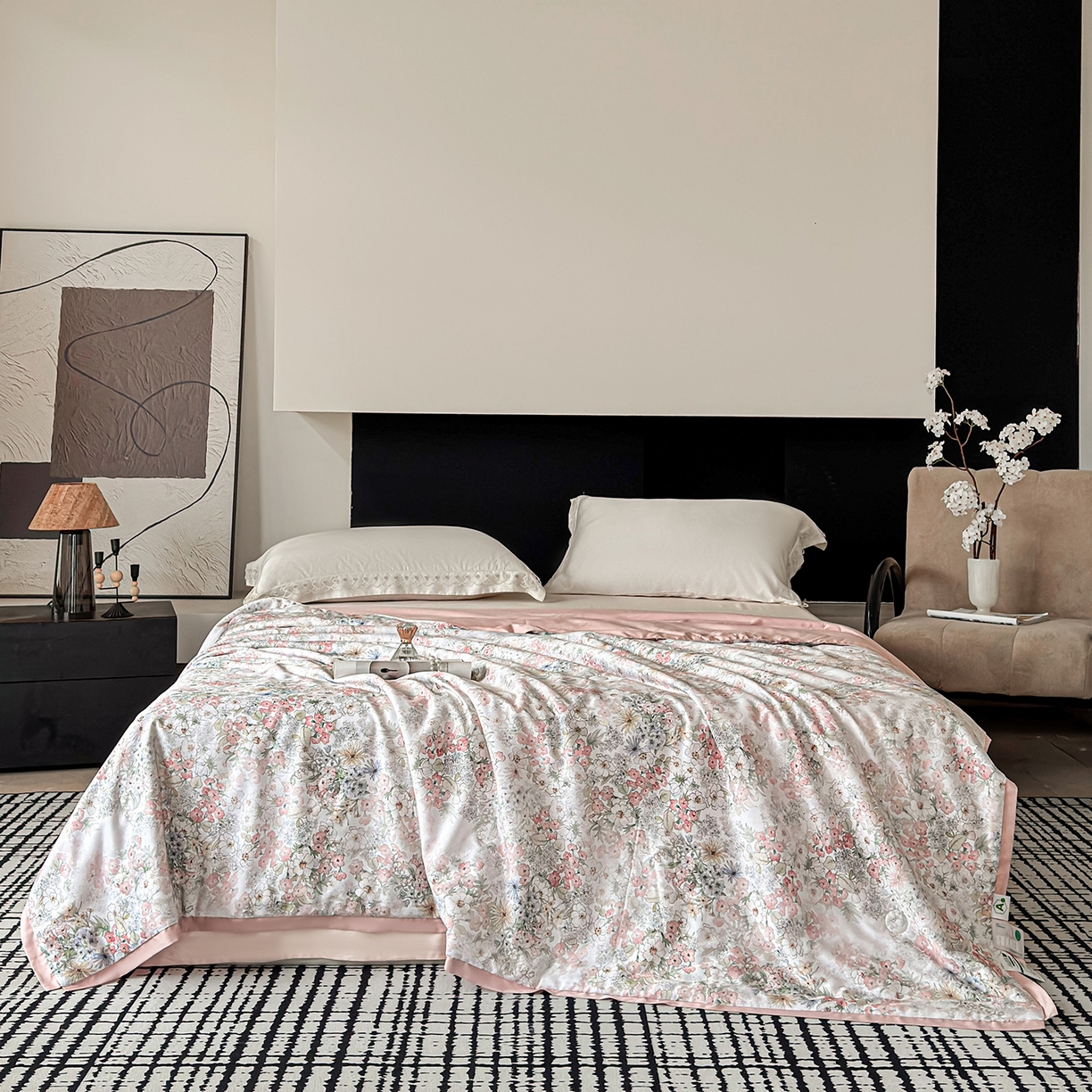 91家纺网 家纺一手货源 找家纺 摩时 2026春夏新款天丝印花夏被凉感空调被芯被子 栀子花信