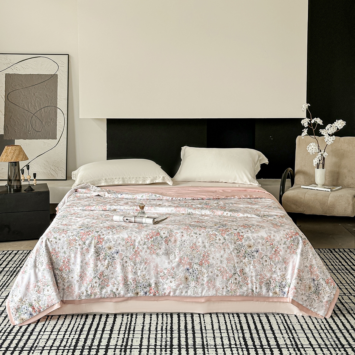 91家纺网 家纺一手货源 找家纺 摩时 2026春夏新款天丝印花夏被凉感空调被芯被子 栀子花信