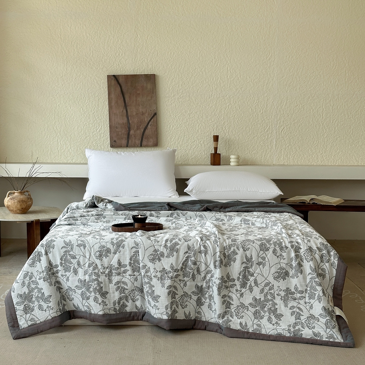 91家纺网 家纺一手货源 找家纺 摩时 2026新款全棉色织双层纱夏被夏凉被空调被 千枝万朵