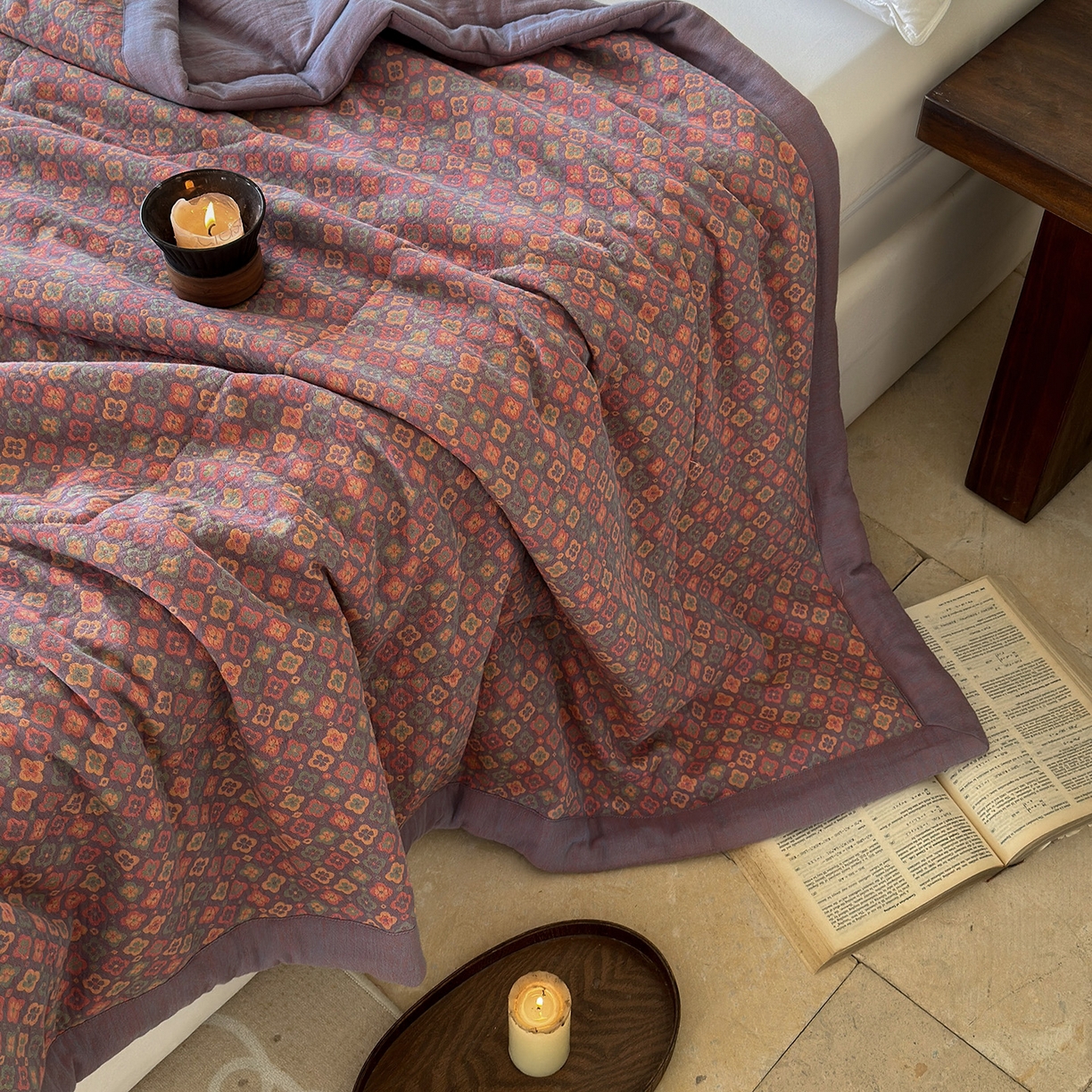 91家纺网 家纺一手货源 找家纺 摩时 2026新款全棉色织双层纱夏被夏凉被空调被 岁月如歌