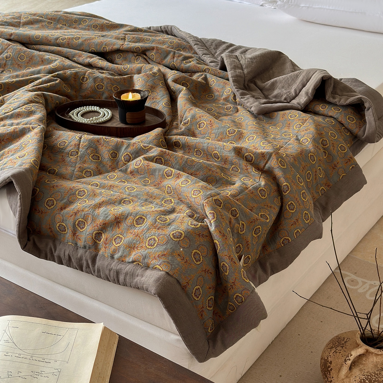 91家纺网 家纺一手货源 找家纺 摩时 2026新款全棉色织双层纱夏被夏凉被空调被 甜梦时光