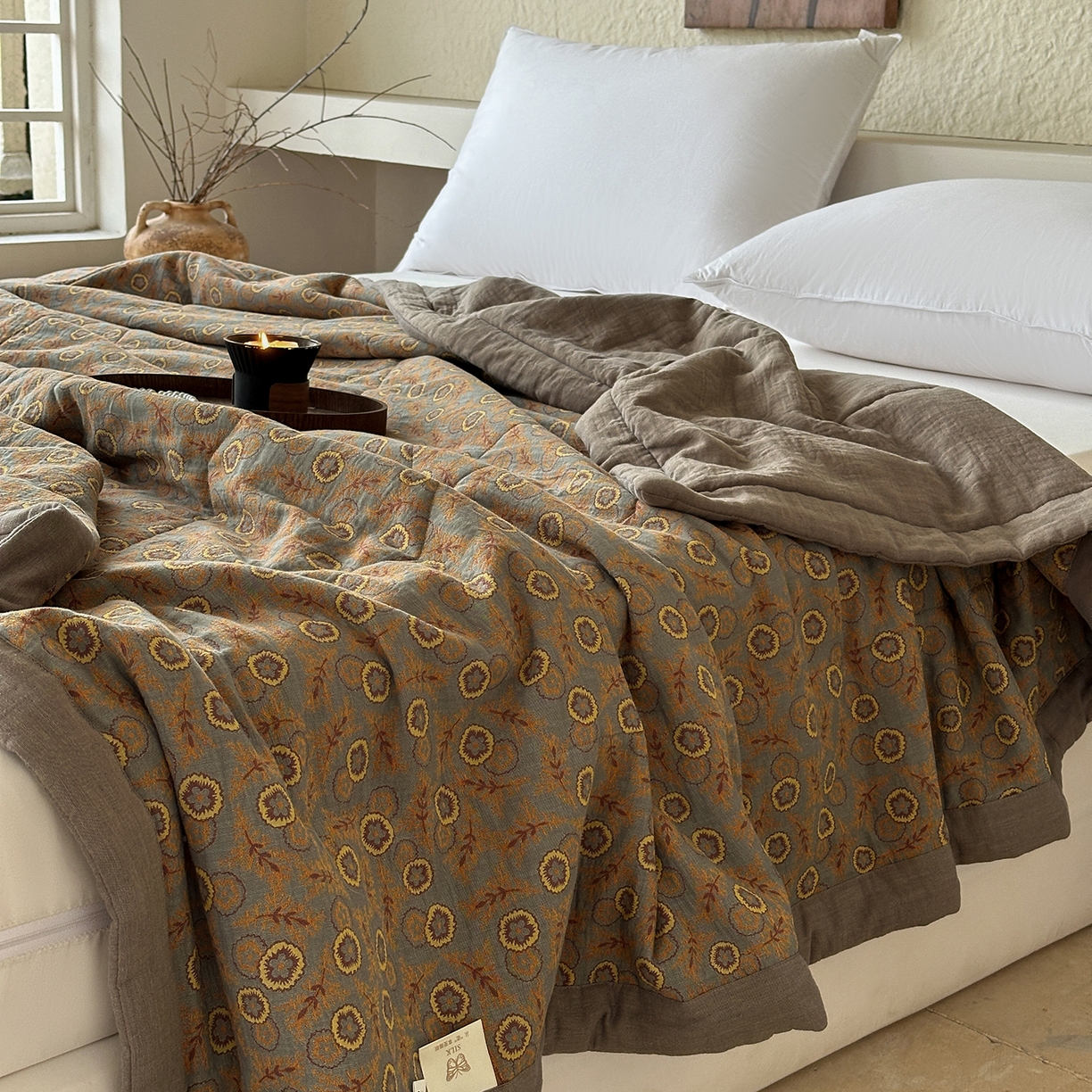 91家纺网 家纺一手货源 找家纺 摩时 2026新款全棉色织双层纱夏被夏凉被空调被 甜梦时光