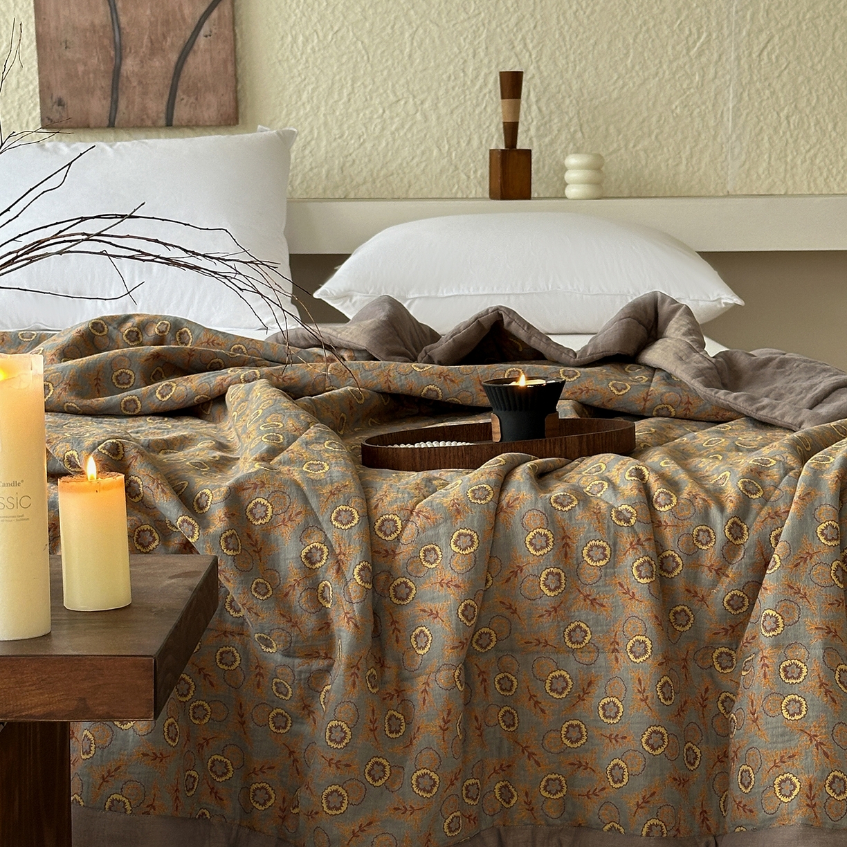 91家纺网 家纺一手货源 找家纺 摩时 2026新款全棉色织双层纱夏被夏凉被空调被 甜梦时光