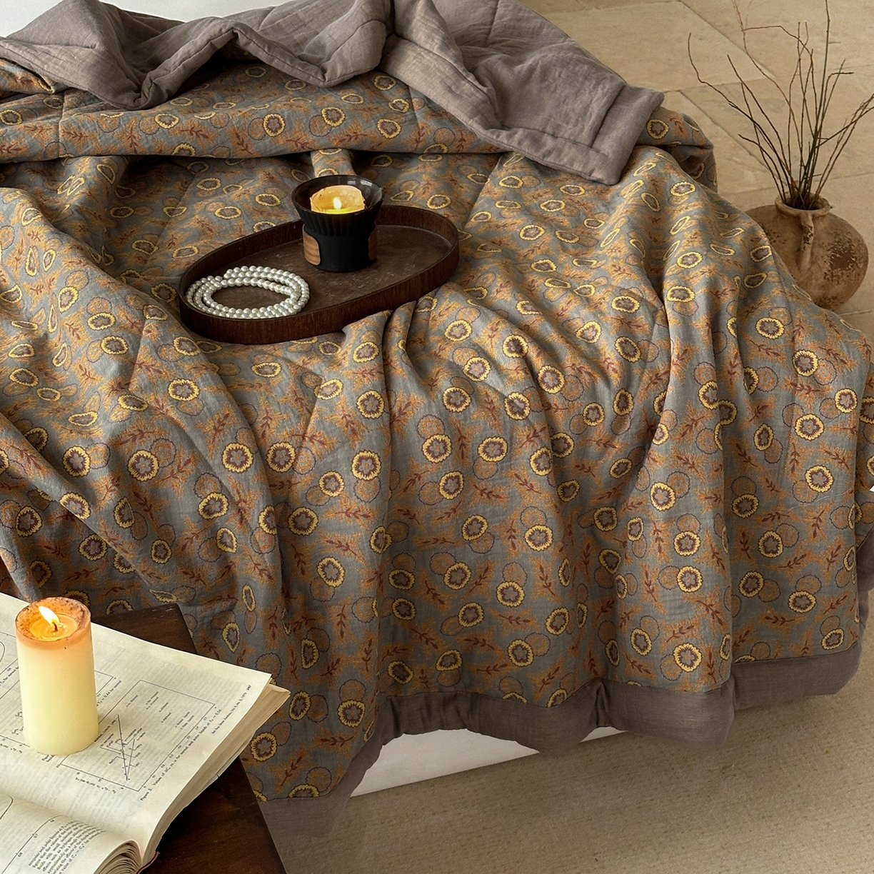 91家纺网 家纺一手货源 找家纺 摩时 2026新款全棉色织双层纱夏被夏凉被空调被 甜梦时光