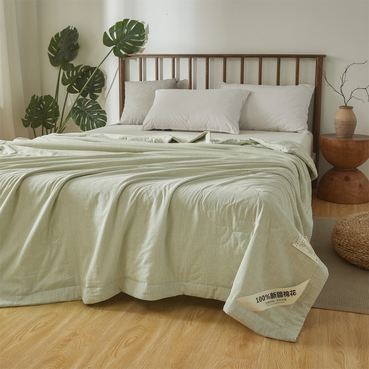 91家纺网 家纺一手货源 找家纺 招财星家纺 2026新款纯色棉麻100%新疆棉花夏被棉花被夏凉被空调被（带质检报告买家秀） 棉麻-绿色