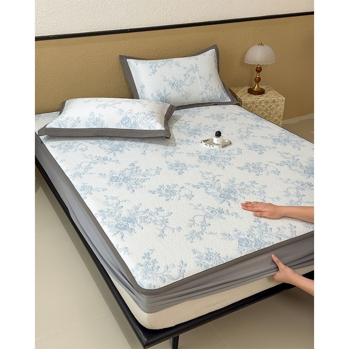 91家纺网 家纺一手货源 找家纺 卡初家居（原微来） 2026新款夏天A类母婴级凉感值过0.21凉豆豆软席凉席席子-思琳娜系列 思琳娜-天空蓝