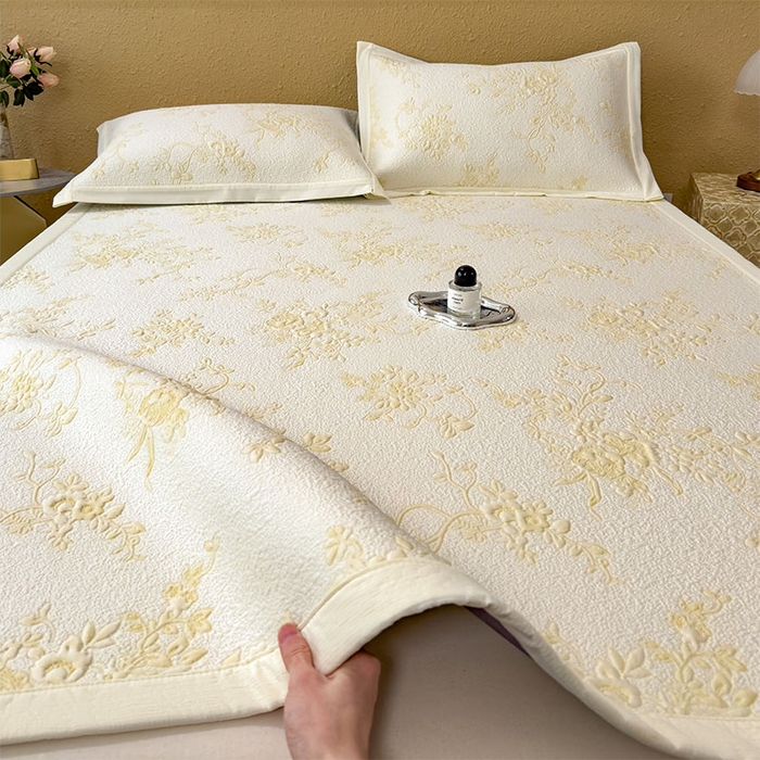 91家纺网 家纺一手货源 找家纺 卡初家居（原微来） 2026新款夏天A类母婴级凉感值过0.21凉豆豆软席凉席席子-思琳娜系列 思琳娜-淡黄