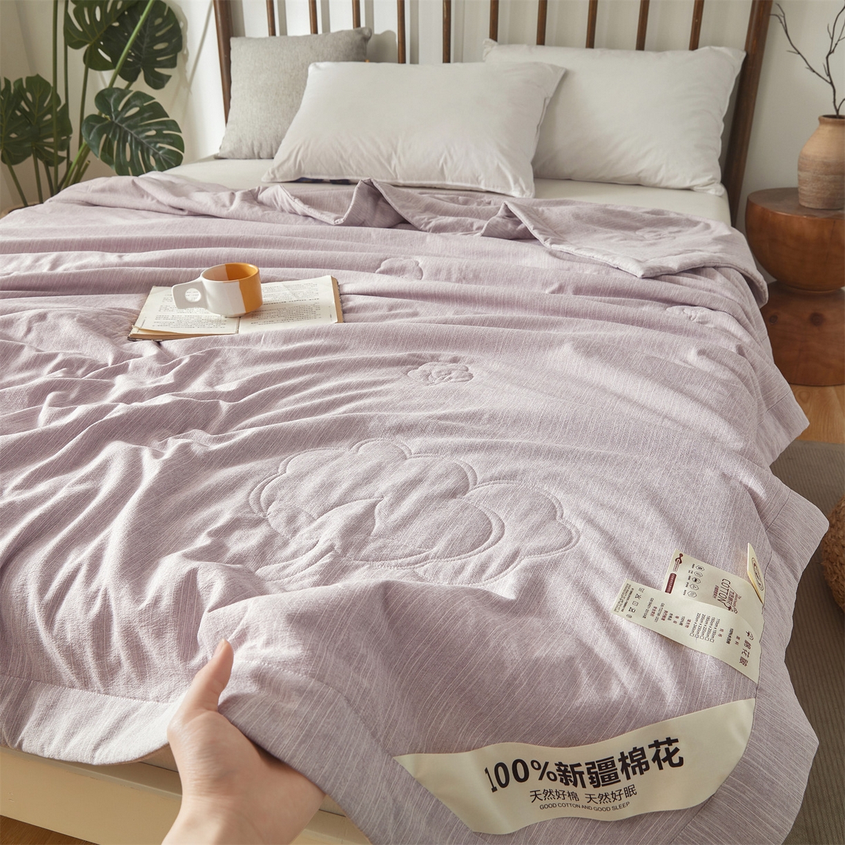 91家纺网 家纺一手货源 找家纺 招财星家纺 2026新款纯色棉麻100%新疆棉花夏被棉花被夏凉被空调被（带质检报告买家秀） 棉麻- 紫色