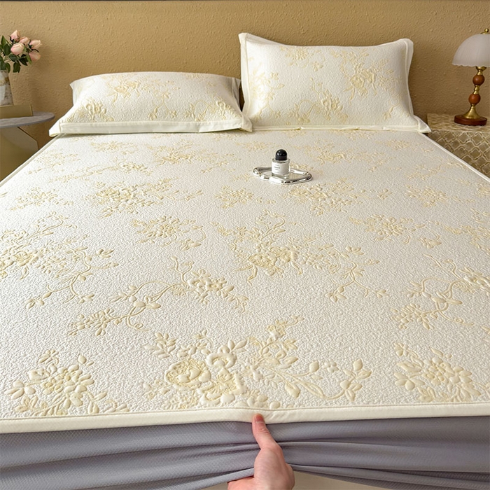 91家纺网 家纺一手货源 找家纺 卡初家居（原微来） 2026新款夏天A类母婴级凉感值过0.21凉豆豆软席凉席席子-思琳娜系列 思琳娜-淡黄